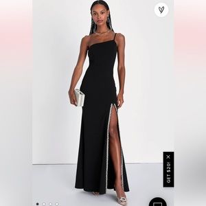Lulus Absolutely Sensational Black Rhinestone One Shoulder Maxi Dress Black XS